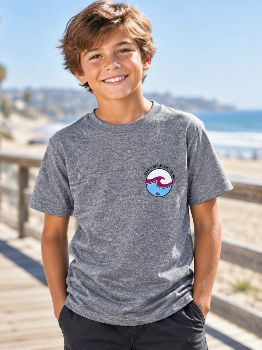 Quiksilver Newport Beach Junior Lifeguard Youth Tee S/10 NWT Gray 9/10 years